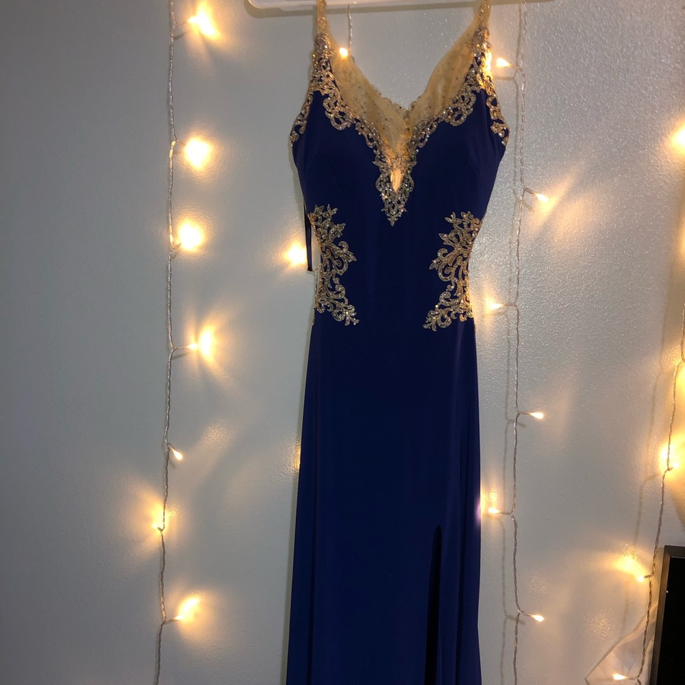 Royal blue and gold dress